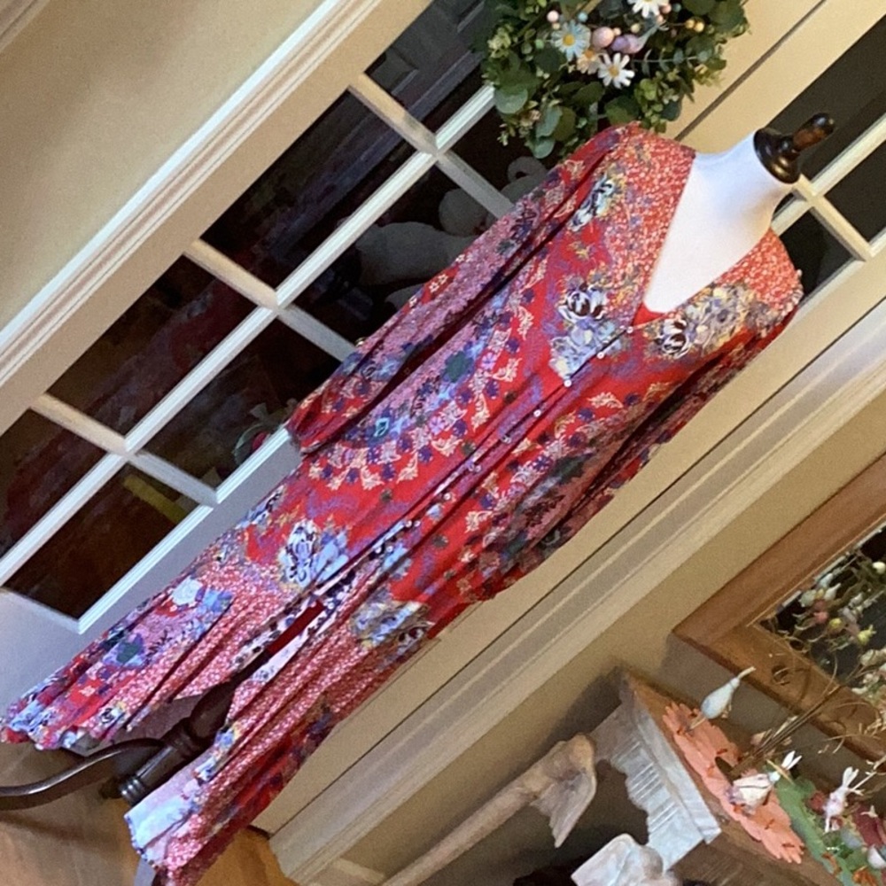Free People Red Floral High Low Dress